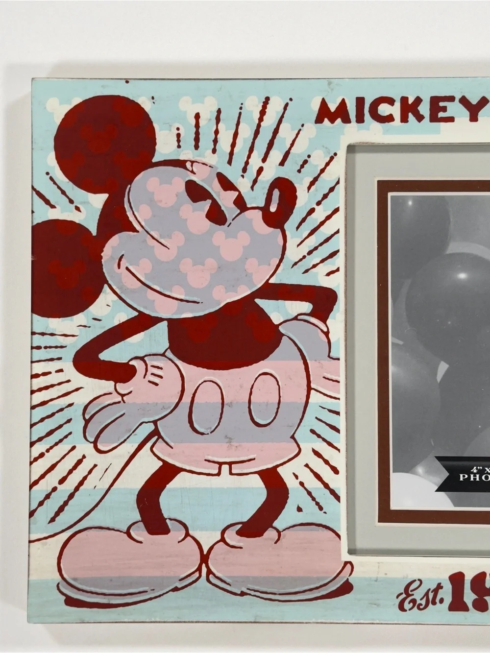 Disney Parks Mickey Mouse Picture Frame Vintage Wood 4x6 5x7 American Classic